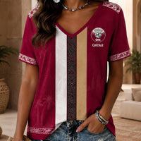 Qatar World Cup 2026 Heritage Women V-neck Shirt