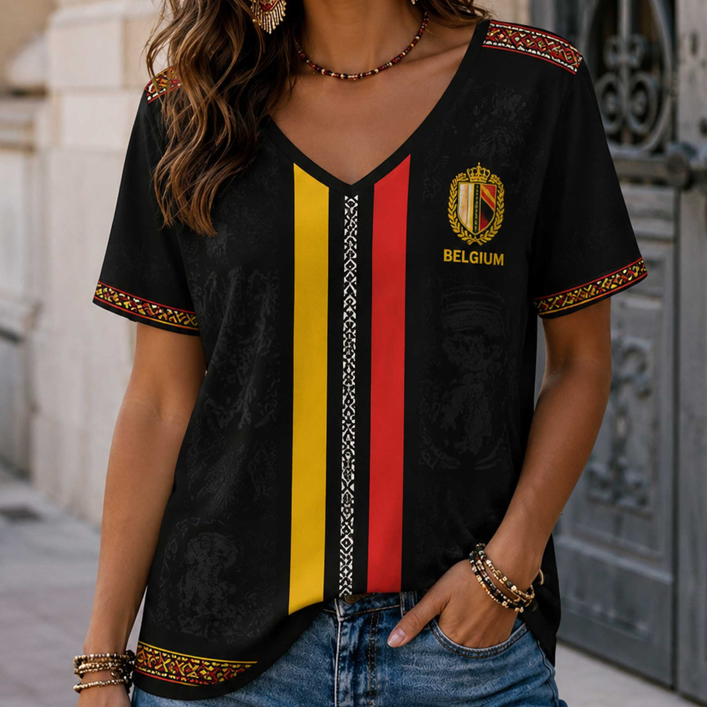 Belgium World Cup 2026 Heritage Women V-neck Shirt