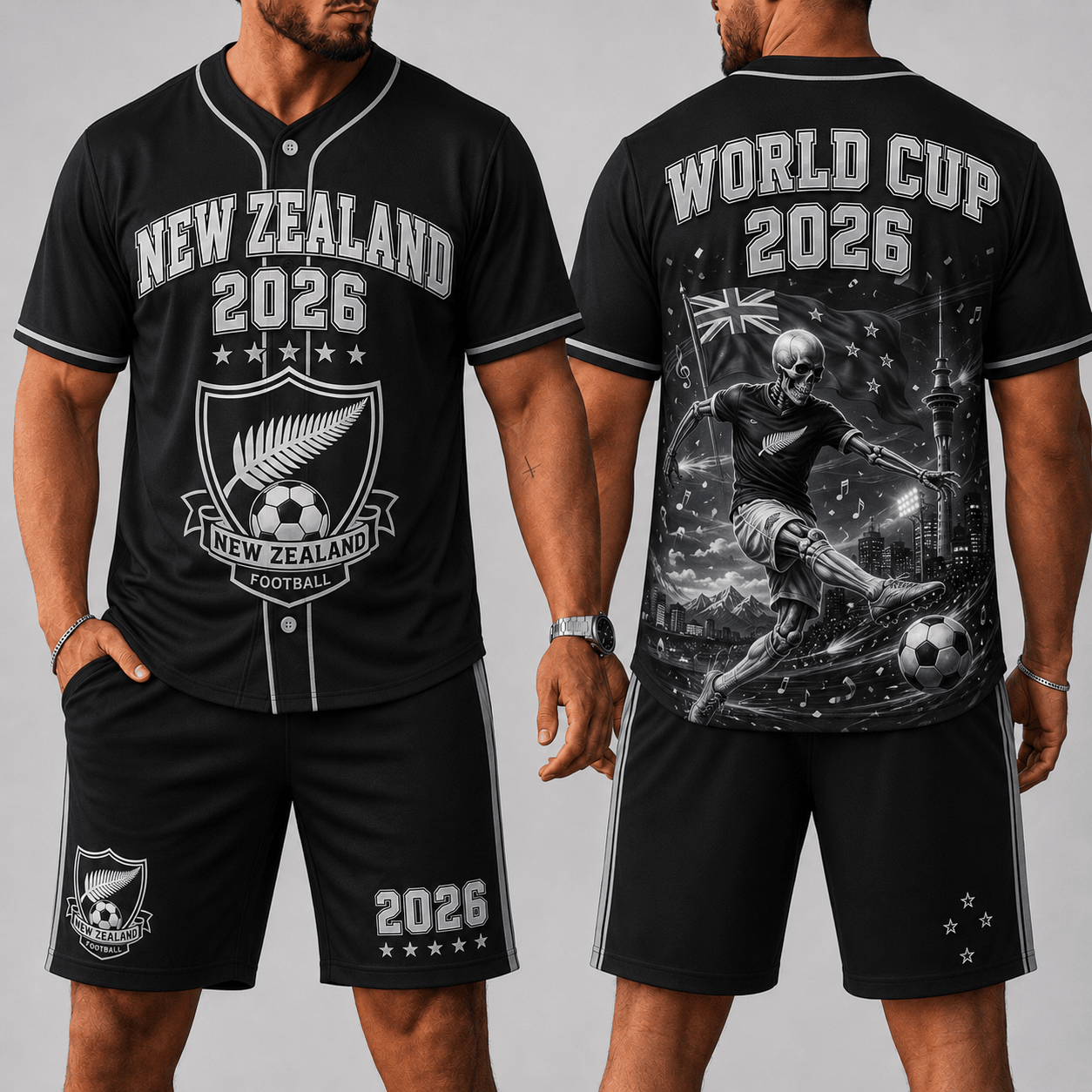 New Zealand WC 26 Skull Jersey Shorts Set