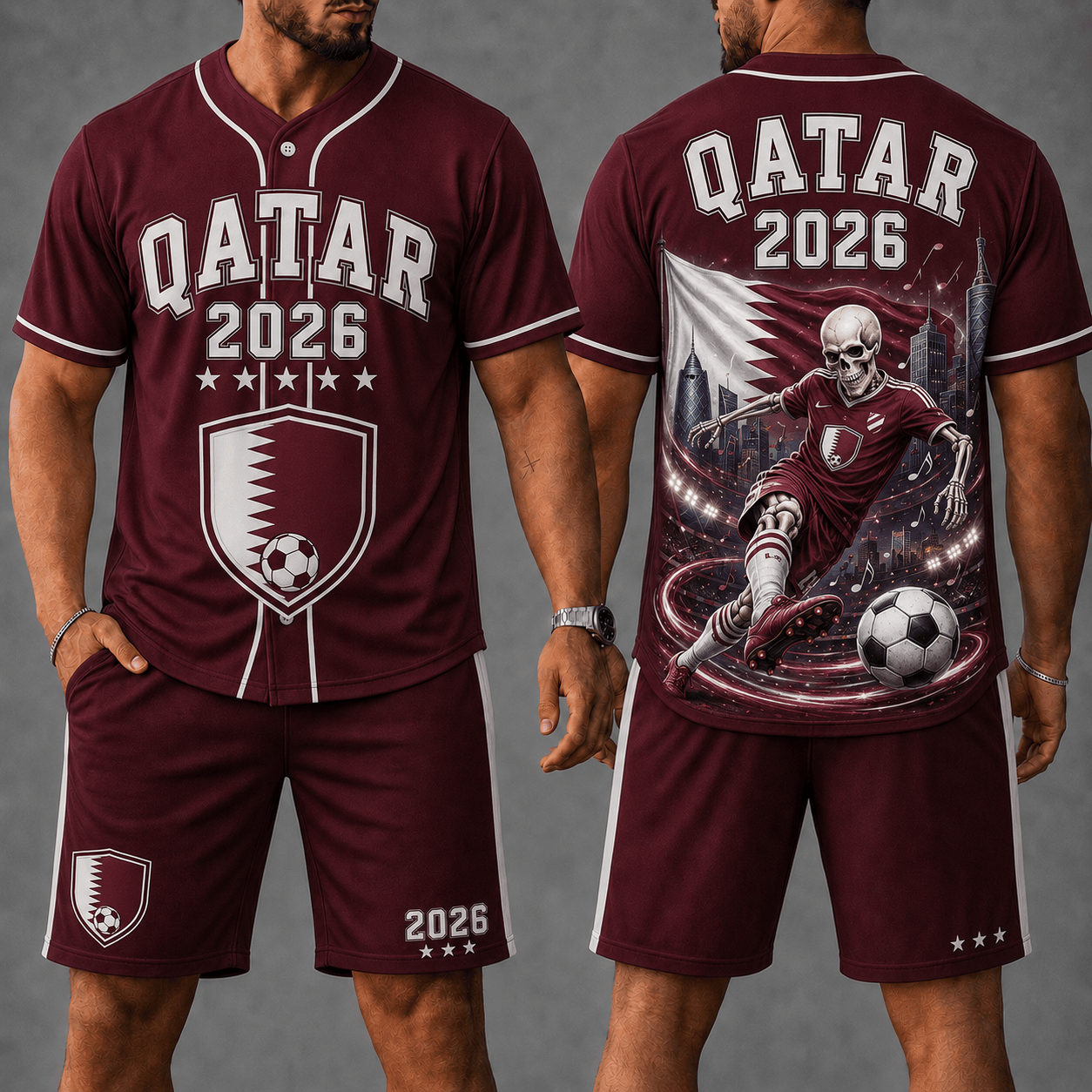 Qatar WC 26 Skull Jersey Shorts Set