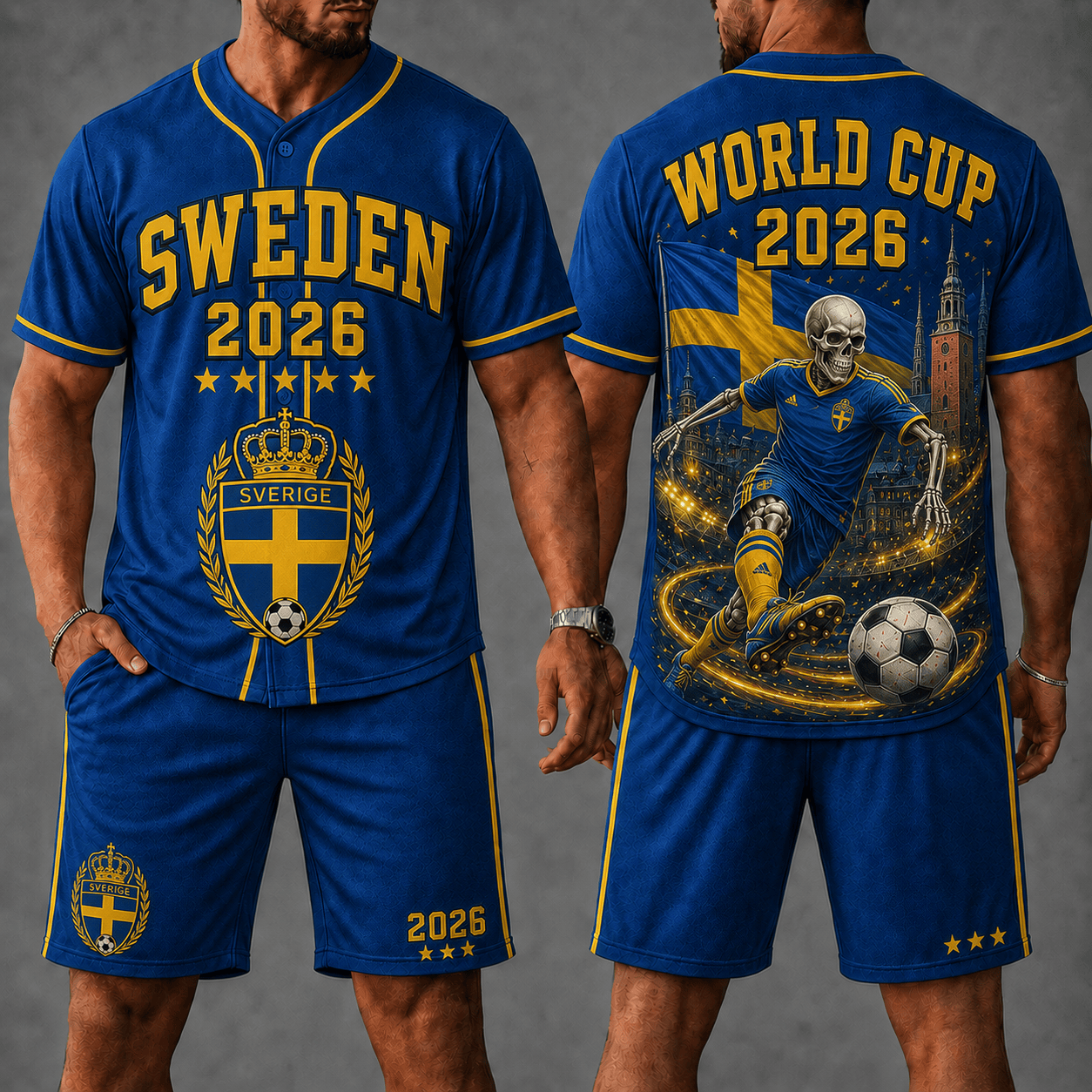 Sweden WC 26 Skull Jersey Shorts Set