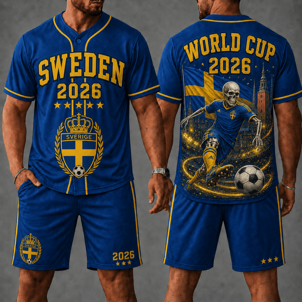 Sweden WC 26 Skull Jersey Shorts Set